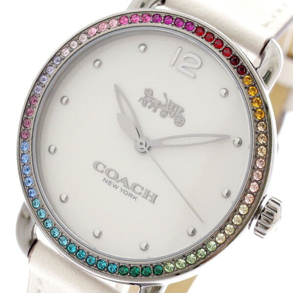 Coach Delancey Crystals White Dial White Leather Strap Watch For Women - 14502888