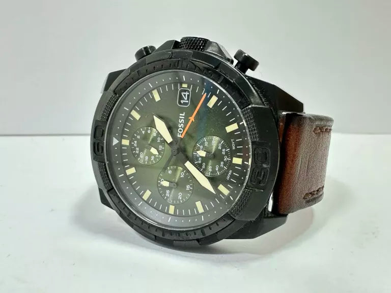 Fossil Bronson Chronograph Black Dial Brown Leather Strap Watch for Men - FS5856
