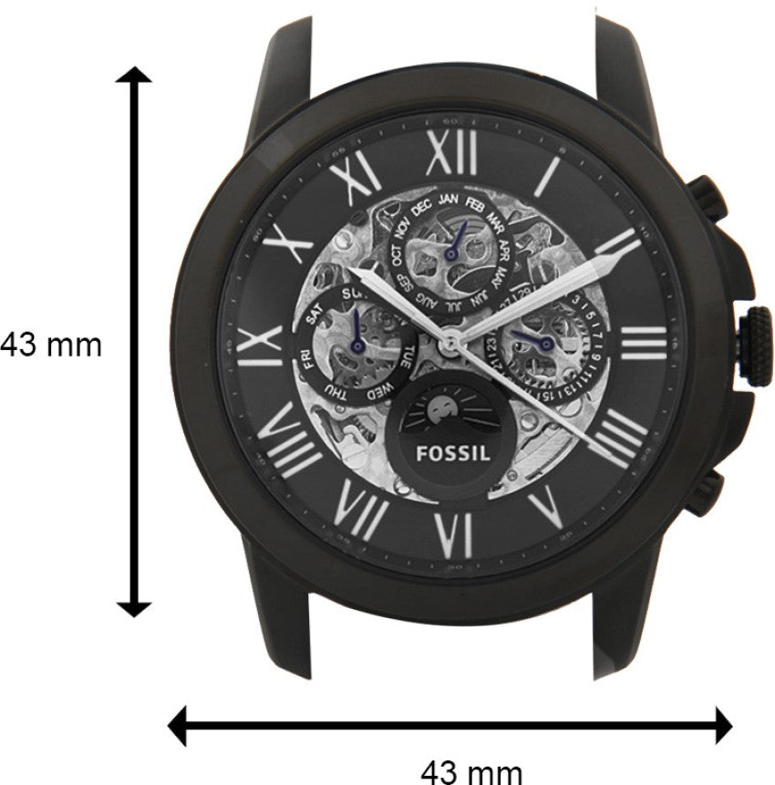 Fossil Grant Automatic Chronograph Black Dial Black Leather Strap Watch for Men - ME3028