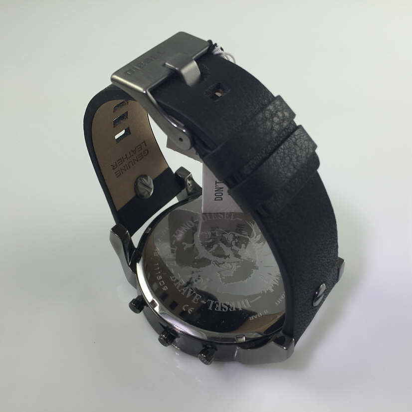 Diesel Mr Daddy 2.0 Chronograph Black Dial Black Leather Strap Watch For Men - DZ7348