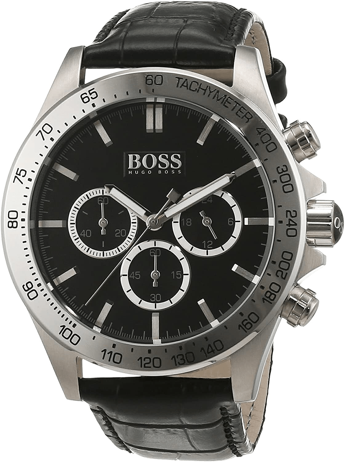 Hugo Boss Ikon Chronograph Black Dial Black Leather Strap Watch for Men - 1513178