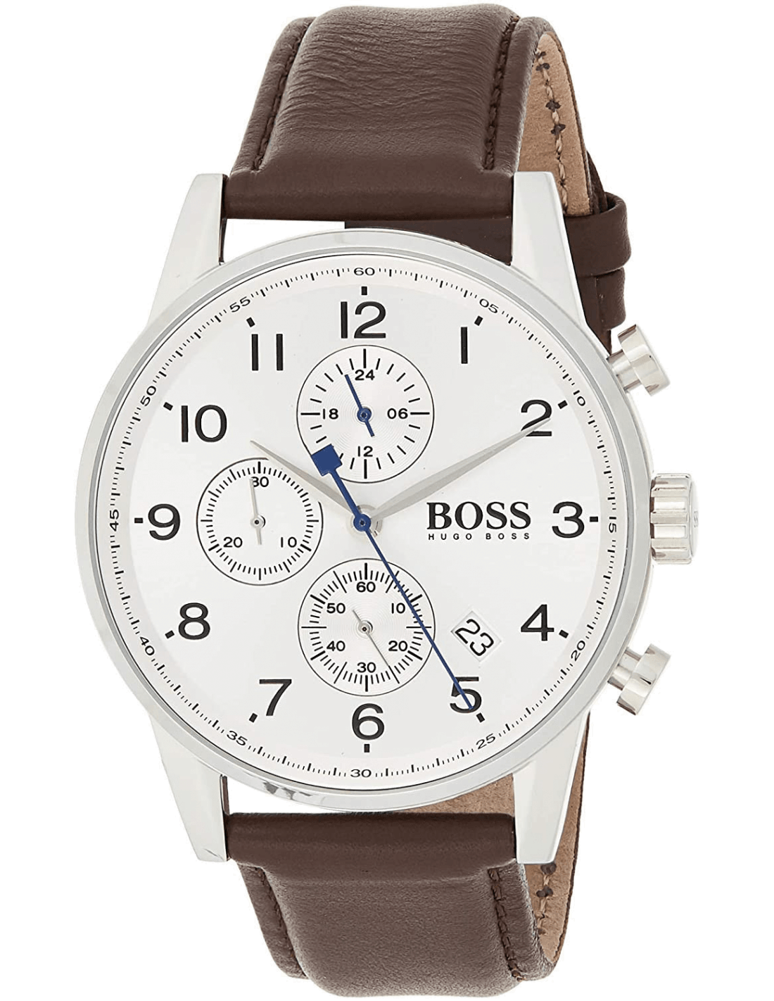 Hugo Boss Navigator Chronograph White Dial Brown Leather Strap Watch for Men - 1513495