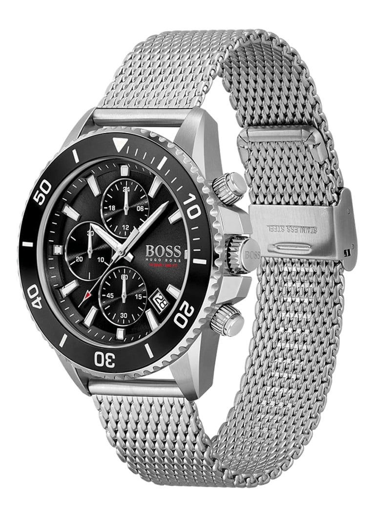 Hugo Boss Ocean Edition Chronograph Black Dial Silver Mesh Bracelet Watch for Men - 1513701