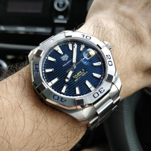 Tag Heuer Aquaracer Calibre 5 Automatic Blue Dial Silver Steel Strap Watch for Men - WAY2012.BA0927
