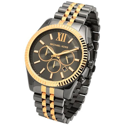 Michael Kors Lexington Chronograph Black Dial Two Tone Steel Strap Watch for Men - MK8561