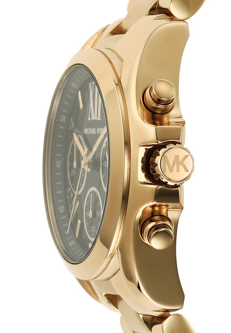 Michael Kors Bradshaw Chronograph Black Dial Gold Steel Strap Watch For Women - MK6959