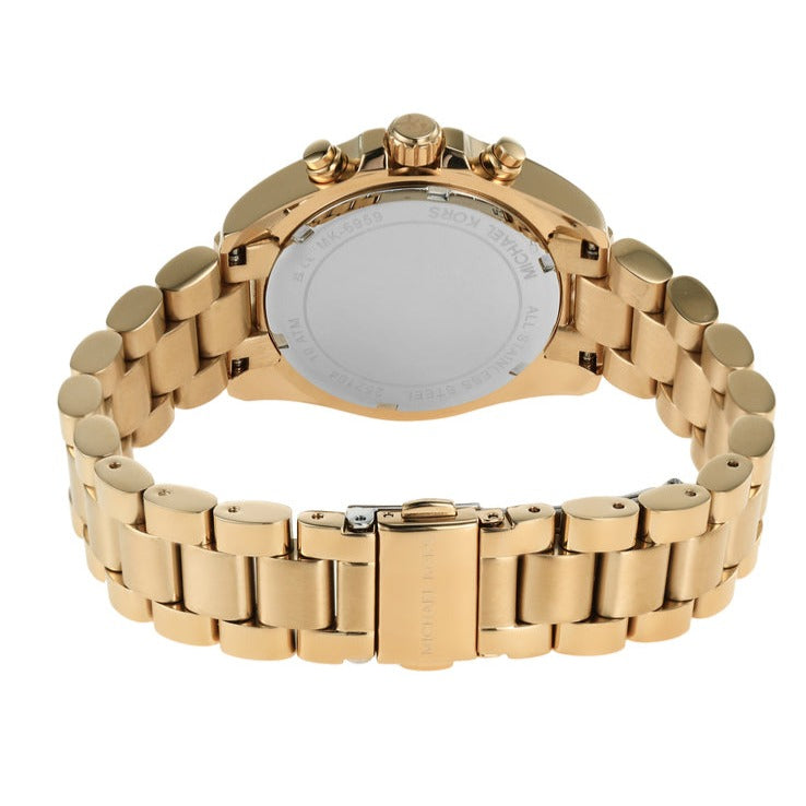 Michael Kors Bradshaw Chronograph Black Dial Gold Steel Strap Watch For Women - MK6959