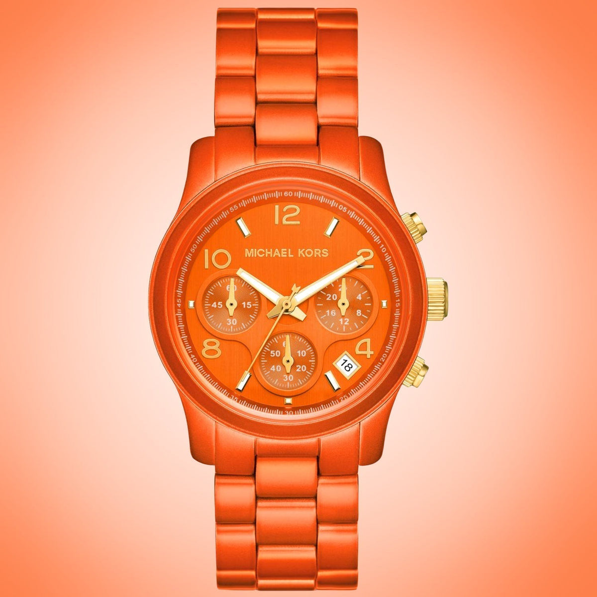 Michael Kors Runway Chronograph Limited Edition Orange Dial Orange Steel Strap Watch for - MK7477LE