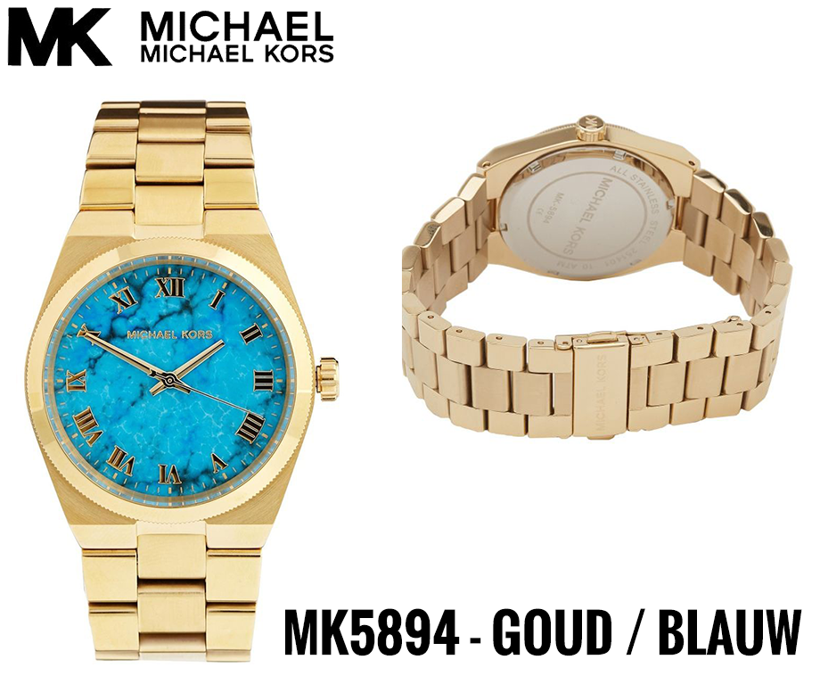 Michael Kors Channing Turquoise Dial Gold Steel Strap Watch For Women - MK5894