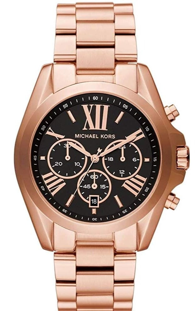 Michael Kors Bradshaw Black Dial Rose Gold Steel Strap Watch for Women - MK5854
