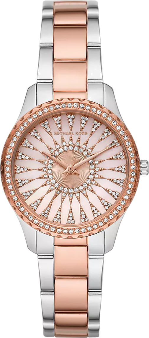 Michael Kors Layton Three Hand Pink Dial Two Tone Steel Strap Watch For Women - MK6894