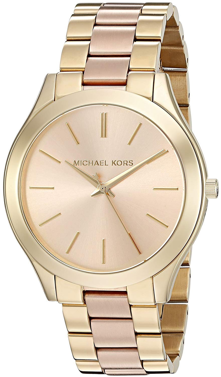 Michael Kors Slim Runway Pink Dial Two Tone Steel Strap Watch for Women - MK3493