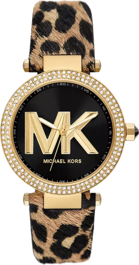 Michael Kors Parker Black Dial Cheetah Print Brown Leather Strap Watch For Women - MK4723