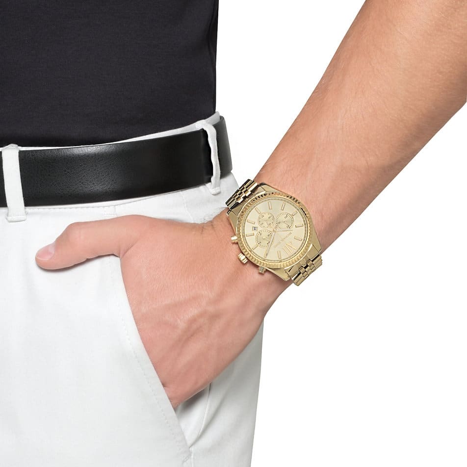 Michael Kors Lexington Gold Dial Gold Steel Strap Watch for Men - MK8281