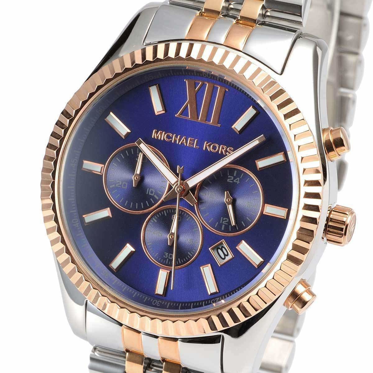 Michael Kors Lexington Blue Dial Two Tone Steel Strap Watch for Men - MK8412