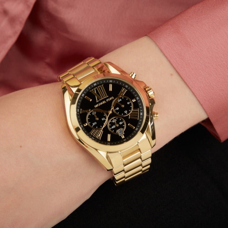 Michael Kors Bradshaw Black Dial Gold Steel Strap Watch for Women - MK5739