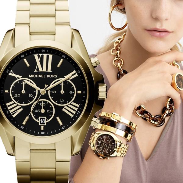 Michael Kors Bradshaw Black Dial Gold Steel Strap Watch for Women - MK5739