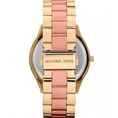 Michael Kors Slim Runway Pink Dial Two Tone Steel Strap Watch for Women - MK3493