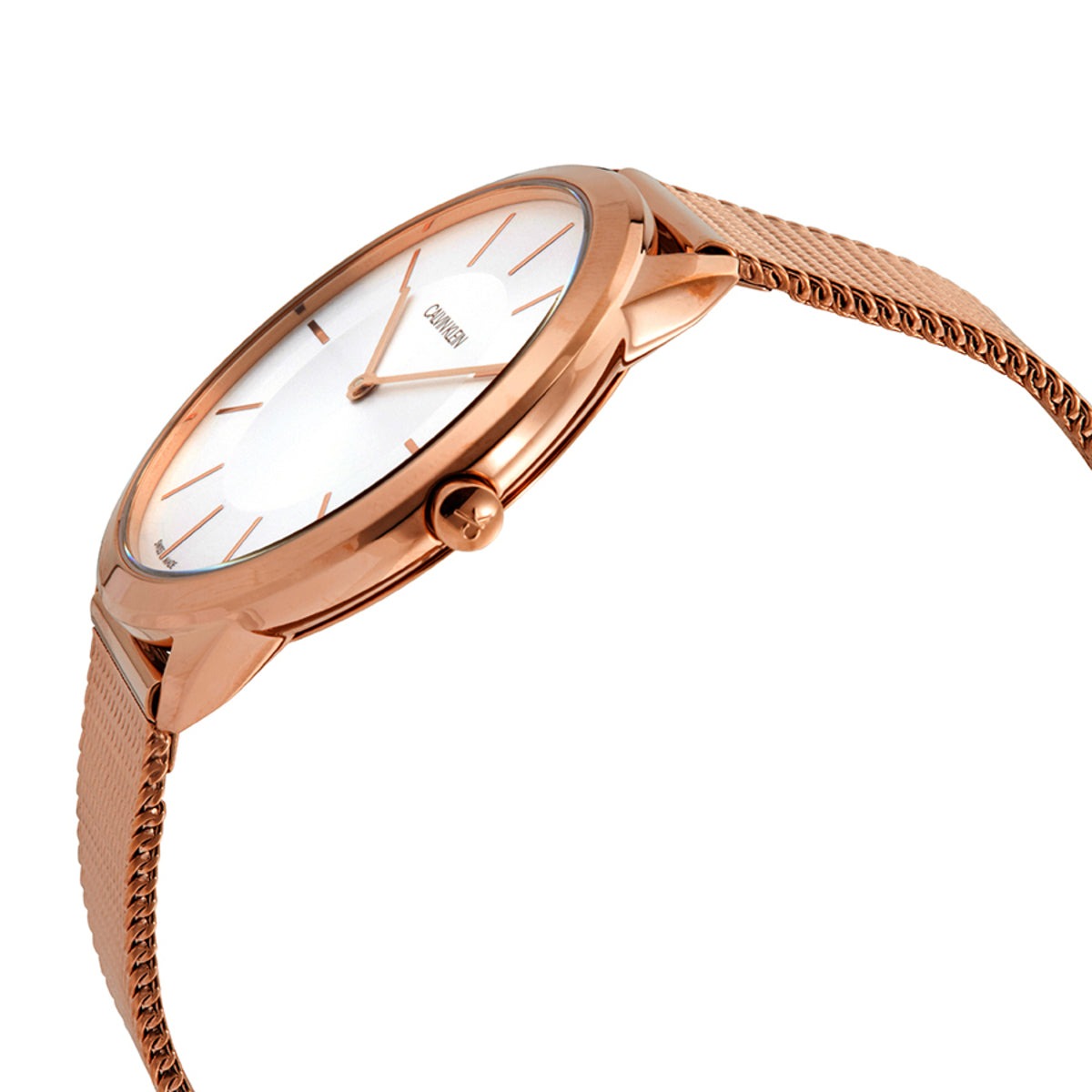 Calvin Klein Minimal White Dial Rose Gold Mesh Bracelet Watch for Men - K3M21626