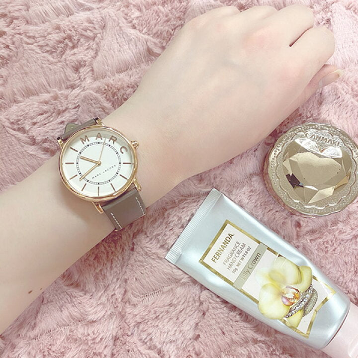 Marc Jacobs Roxy White Dial Cement Brown Leather Strap Watch for Women - MJ1533