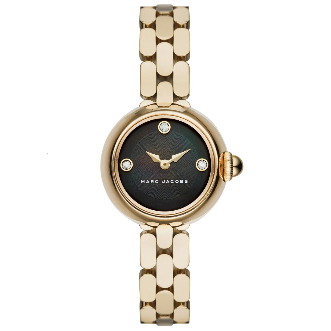 Marc Jacobs Courtney Mother of Pearl Black Dial Gold Steel Strap Watch for Women - MJ3460