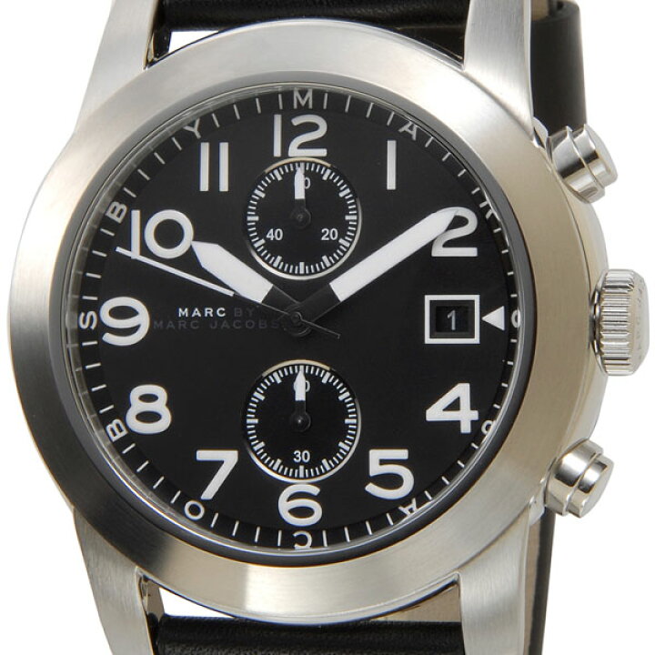 Marc Jacobs Larry Chronograph Black Dial Black Leather Strap Watch for Men - MBM5033