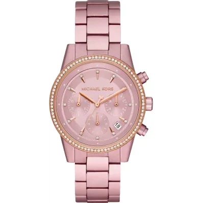 Michael Kors Ritz Chronograph Rose Gold Dial Rose Gold Steel Strap Watch For Women - MK6753