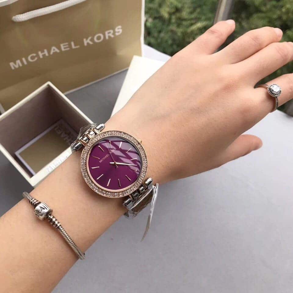 Michael Kors Darci Purple Dial Two Tone Steel Strap Watch for Women - MK3353