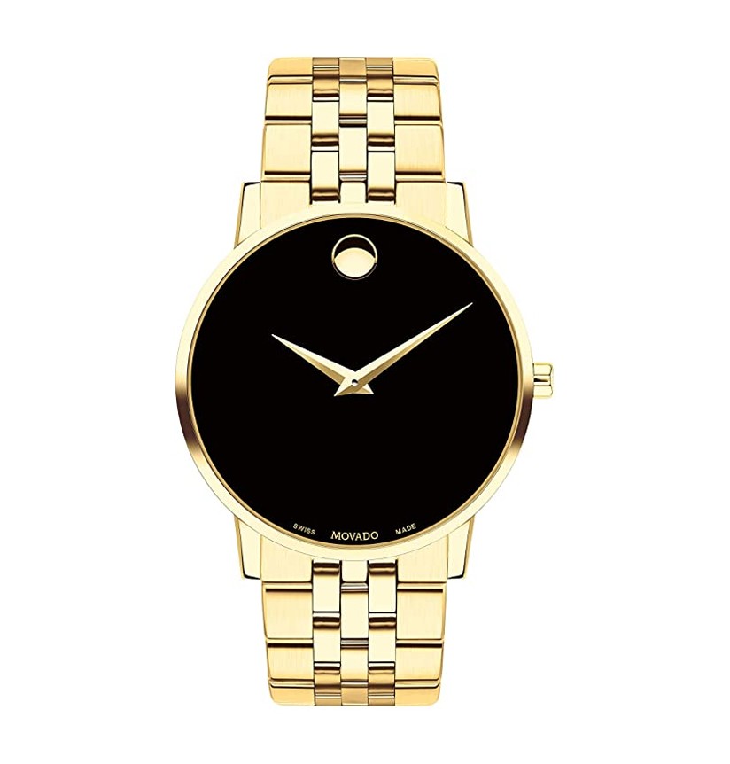Movado Museum Classic Quartz Black Dial Gold Steel Strap Watch for Men - 0607203