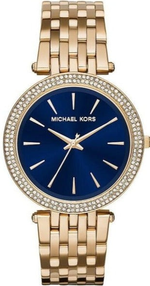 Michael Kors Darci Blue Dial Gold Steel Strap Watch for Women - MK3406