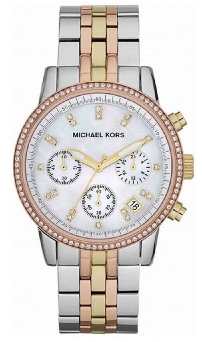 Michael Kors Ritz White Dial Two Tone Steel Strap Watch for Women - MK5650