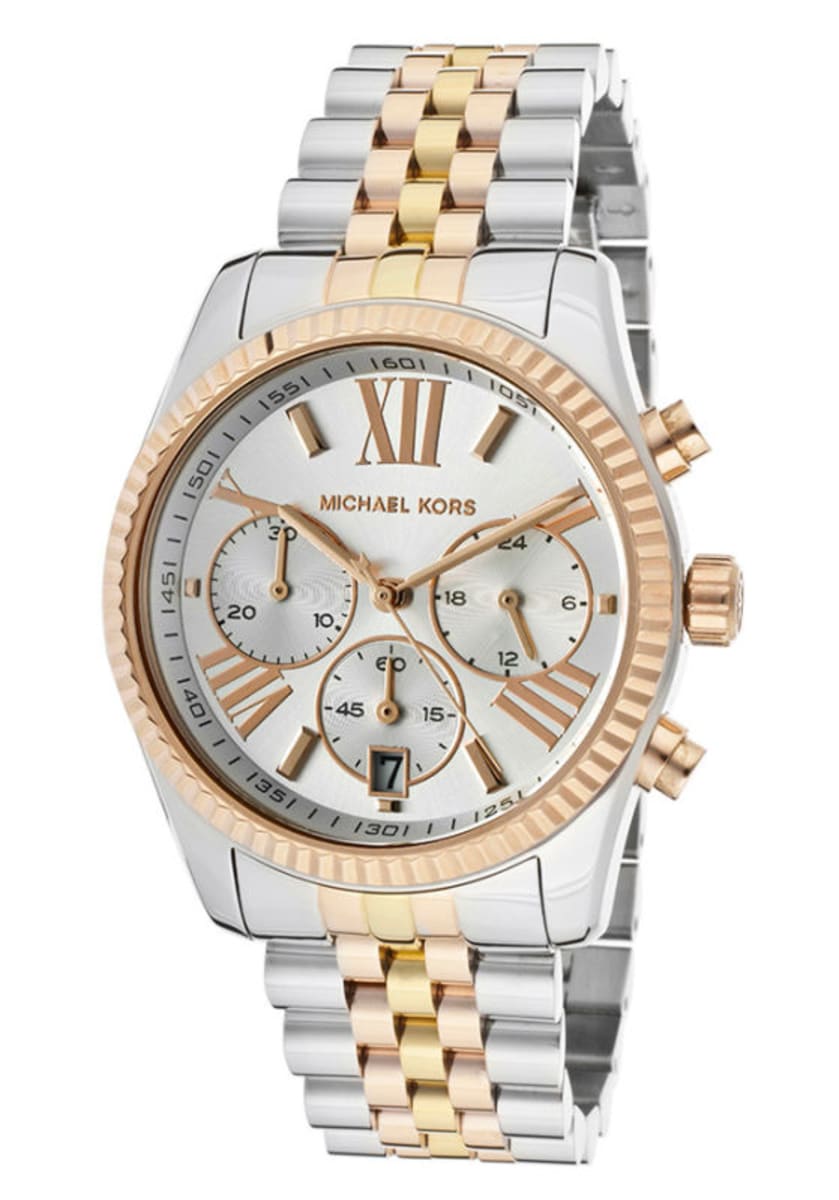 Michael Kors Lexington Chronograph Silver Dial Two Tone Steel Strap Watch for Women - MK5735
