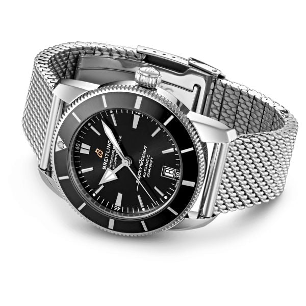 Breitling Superocean Heritage B20 Automatic 42 Black Dial Silver Mesh Bracelet Watch for Men - AB2010121B1A1