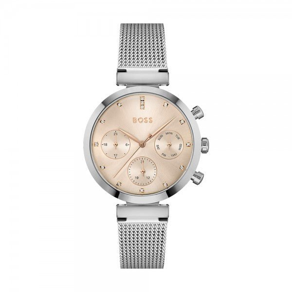 Hugo Boss Flawless Chronograph Pink Dial Silver Mesh Bracelet Watch for Women - 1502625