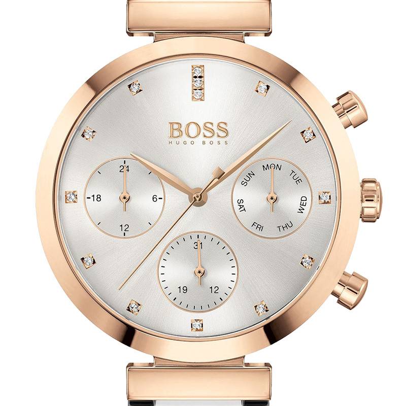 Hugo Boss Flawless Chronograph Silver Dial Silver Mesh Bracelet Watch for Women -1502551