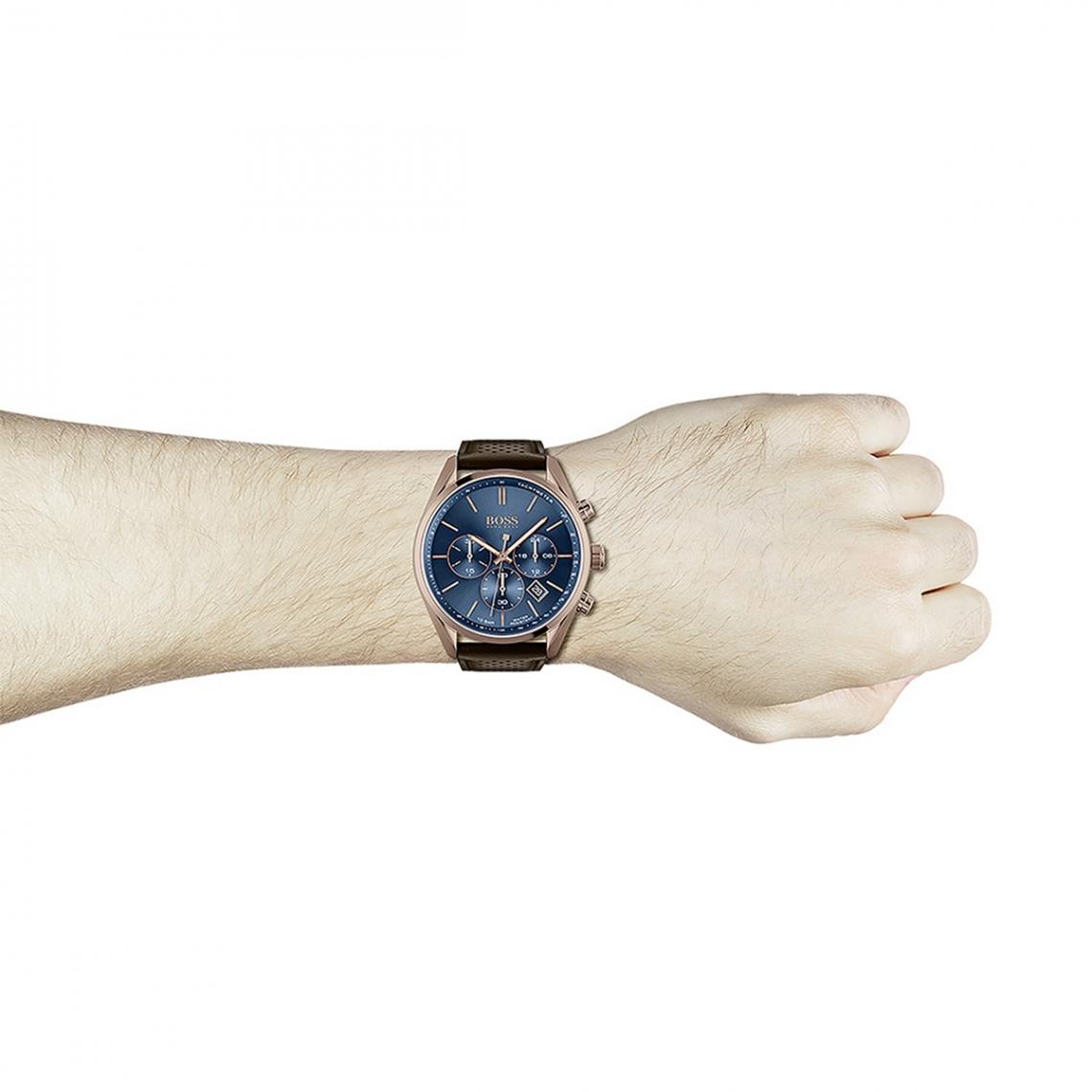 Hugo Boss Champion Chronograph Blue Dial Brown Leather Strap Watch for Men - 1513817