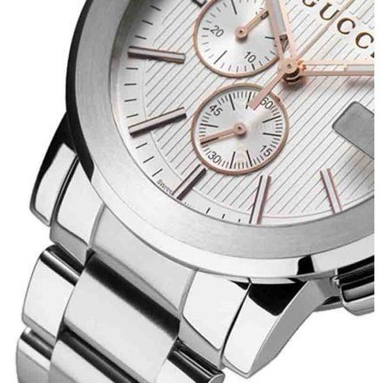 Gucci G Chrono Chronograph Silver Dial Silver Steel Strap Watch For Men - YA101201