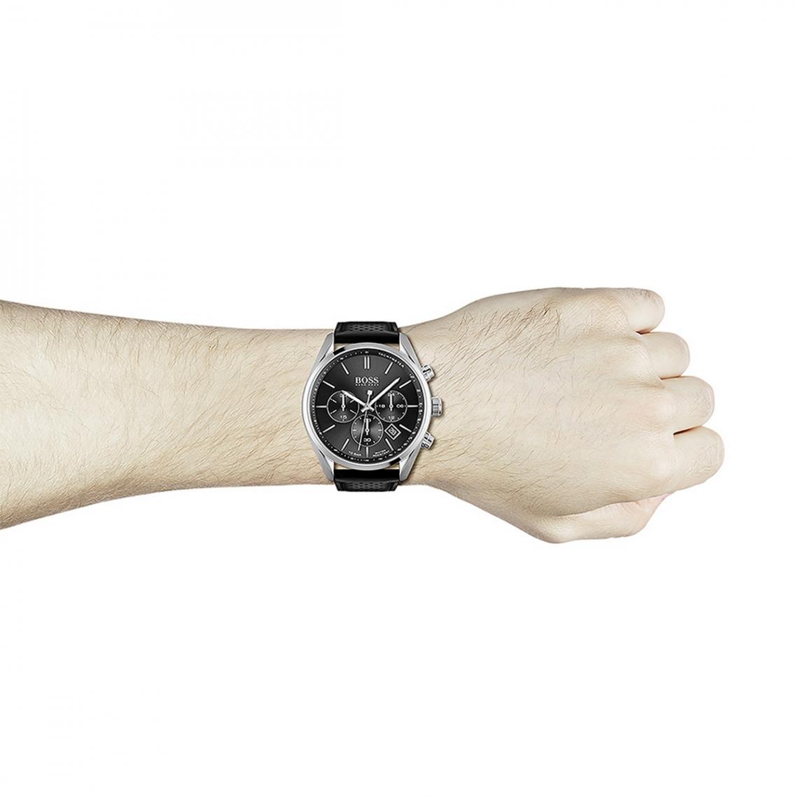 Hugo Boss Champion Chronograph Black Dial Black Leather Strap Watch for Men - 1513816