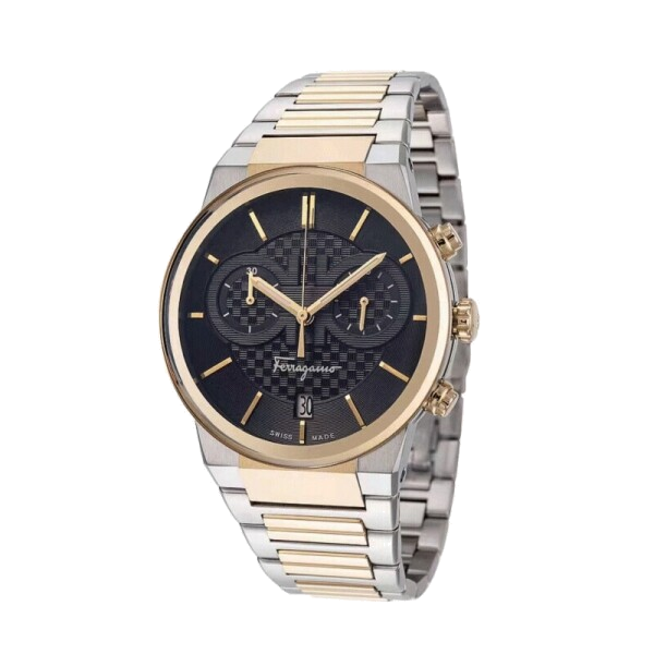 Salvatore Ferragamo F-80 Classic Black Dial Two Tone Steel Strap Watch for Men - SFME00921