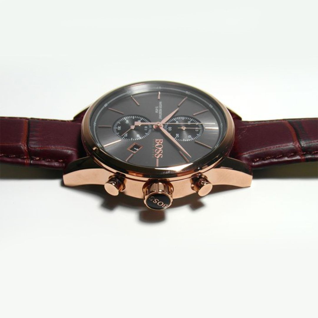 Hugo Boss Jet Chronograph Grey Dial Brown Leather Strap Watch for Men - 1513281