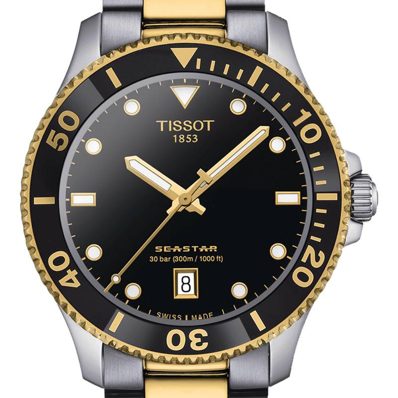 Tissot Seastar 1000 Black Dial Two Tone Steel Strap Watch For Men - T120.410.22.051.00