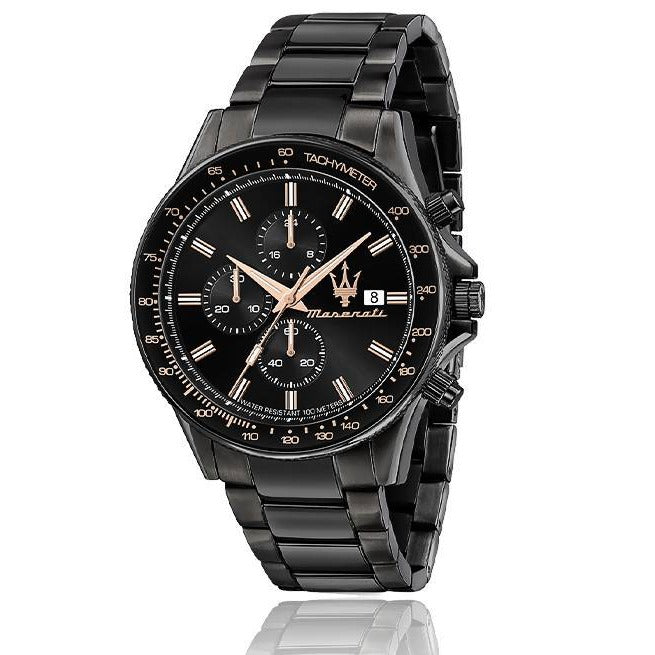 Maserati SFIDA Chronograph Black Dial Black Steel Strap Watch For Men - R8873640011