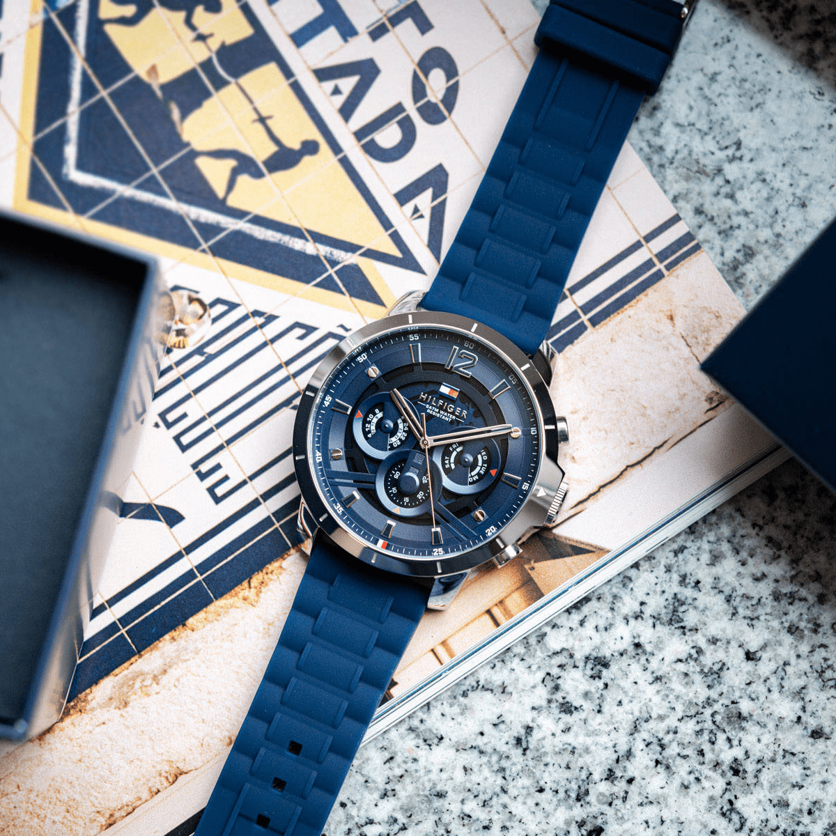 Tommy Hilfiger Luca Chronograph Blue Dial Blue Silicone Strap Watch For Men - 1710489