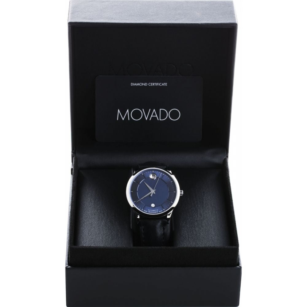 Movado 1881 Automatic Blue Dial Black Leather Strap Watch For Men - 606874