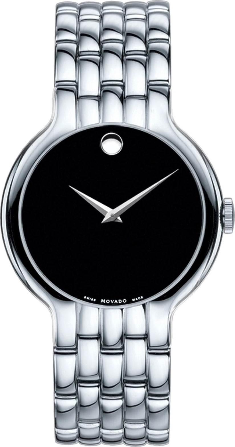 Movado Classic Quartz Black Dial Silver Steel Strap Watch for Men - 0606337