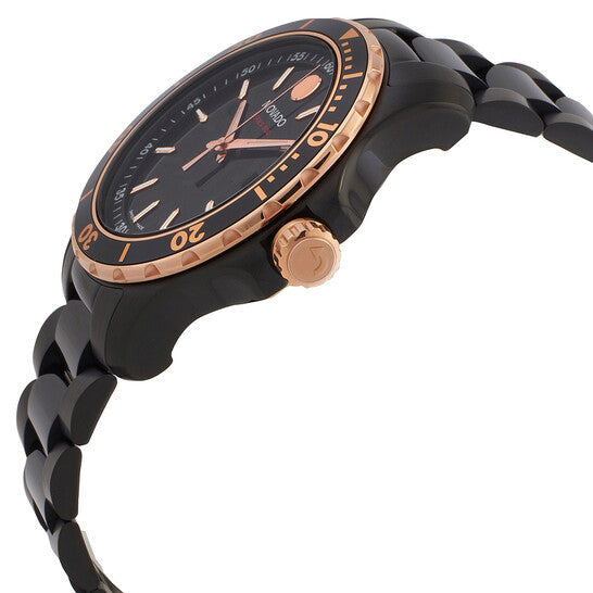 Movado 800 Series Black Dial Black Steel Strap Watch For Men - 2600162