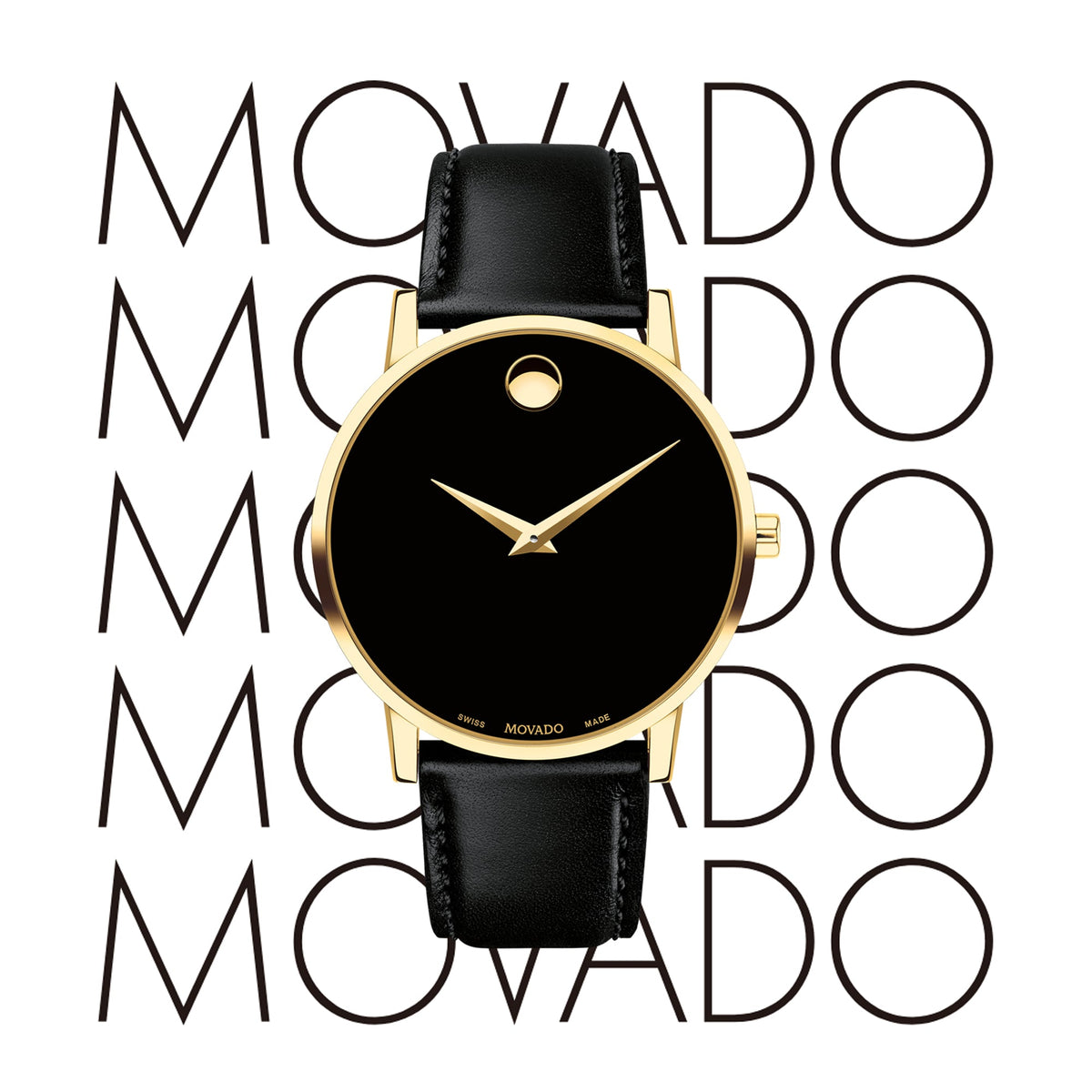 Movado Museum Classic Black Dial Black Leather Strap Watch For Women - 0606877
