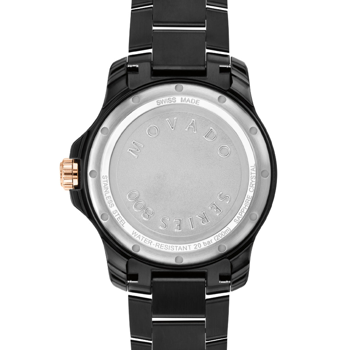 Movado 800 Series Black Dial Black Steel Strap Watch For Men - 2600162