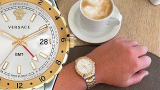 Versace Hellenyium GMT Silver Dial Two Tone Steel Strap Watch for Men - V11030015