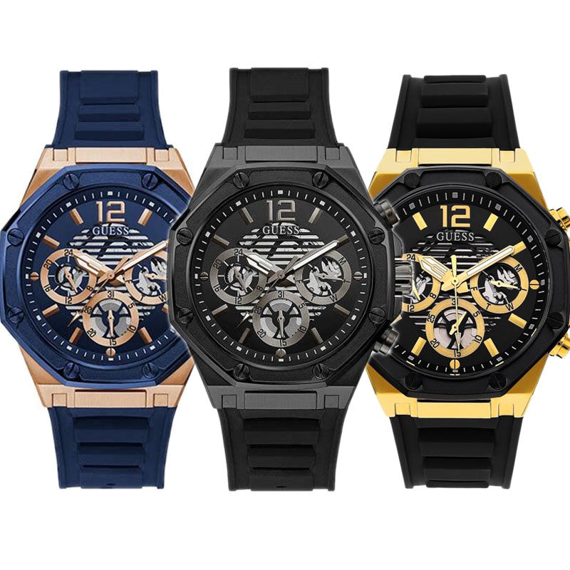 Guess Momentum Black Dial Black Rubber Strap Watch for Men - GW0263G4
